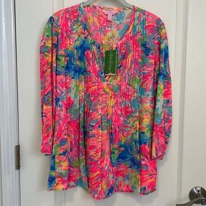 Lilly Pulitzer Daylen Tunic, Multi Palm Beaxh Coral, Small. NWT.